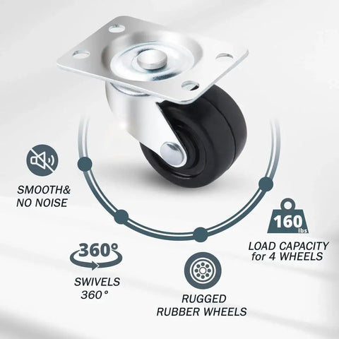 One And A Half Inch Heavy Duty Swivel Caster Wheels Set Of Four With 160 Lb Load Capacity Rubber Plate Casters POWERTEC 17209V