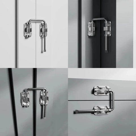Patio Sliding Door Loop Lock 2 3 Eighth Inch U Shaped Latch Hook Lock Replacement installed on cabinets and gates.