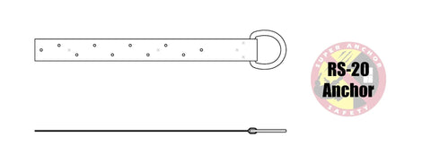 Diagram of a stainless steel roof anchor kit for fall protection with Dacromet D Rings, 20 gauge, depicted in top and side view.