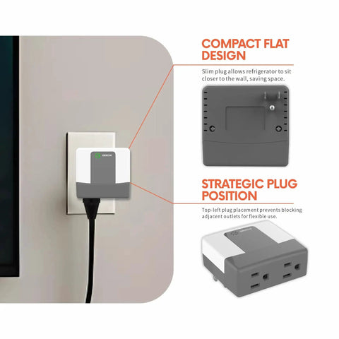Two Outlet Wall Tap Surge Protector With Ground Protection Indicator Lights For Fridge And Washer 15A 120V 1800W Safe Plug In Power Strip installed on wall