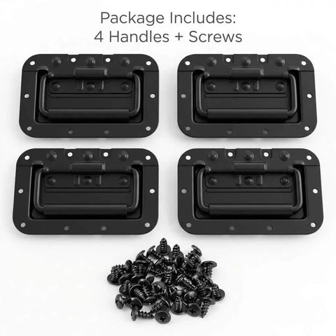 Large Recessed Spring Loaded Steel Handle Set 4 Pack For Flush Mount Cabinets Flight Cases And Racks with mounting screws