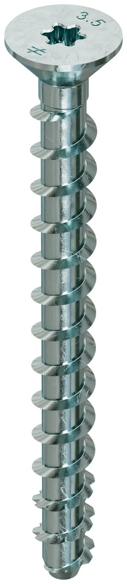 Titen HD 1/4 In X 3-1/2 In Zinc-Plated Countersunk Head Heavy-Duty Screw Anchor with threaded shaft and T30 drive.