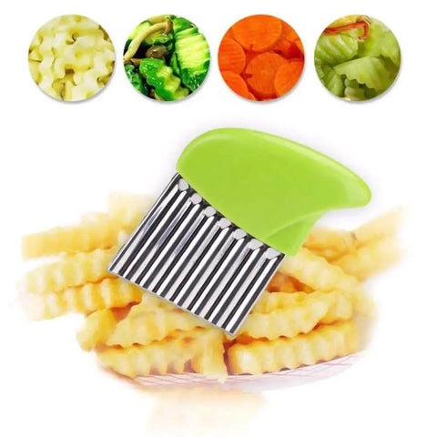 Crinkle Cut Knife Set With Fork Slicing Helper And Three Stainless Steel Wavy Cutters For Potatoes Onions Tomatoes And More