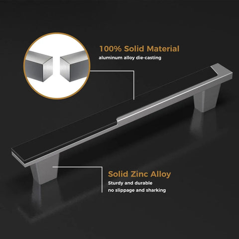 Four Pack Two Tone Silver And Black Cabinet Handles And Drawer Knobs 5 Inch Square Zinc Alloy Kitchen Cabinet Pulls