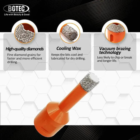 Dry Diamond Core Drill Bits Set For Porcelain Tile And Stone 6mm 1/4 Inch With 5/8-11 Thread 2 Pack Wax Core Cooling For Ceramic Marble Granite Brick Masonry BGTEC