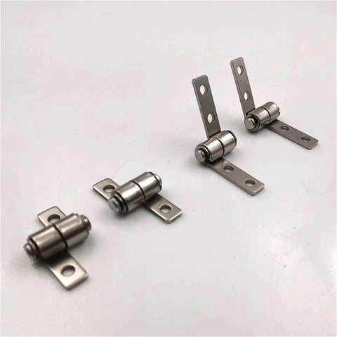 Three small 304 stainless steel hinges with damping shafts and mounting tabs