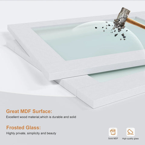 Close-up of 60x80 Inch Bypass Sliding Closet Door For Bedroom With Double 31 Inch Panels 3 Lite Frosted Glass Sliding Door Hardware Track Kit And Floor Guide Preassembled MDF White Pocket Doors, showing MDF surface and frosted glass.