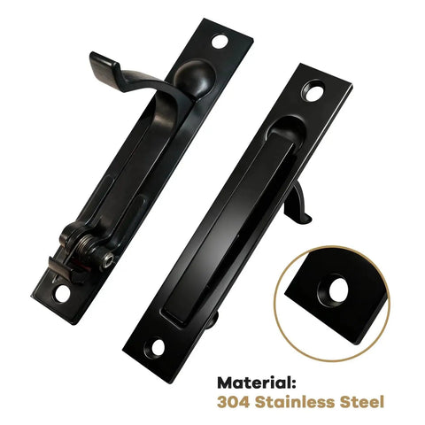 Matte Black Pocket Door Hardware Set With Two Recessed Flush Finger Pulls And One Edge Pull Stainless Steel 304 Finish View