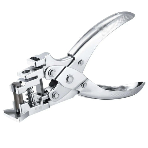 3 In 1 Badge Slot Hole Punch, Beefy Heavy Duty Card Cutter For PVC Plastic showing metal handheld tool with spring mechanism.