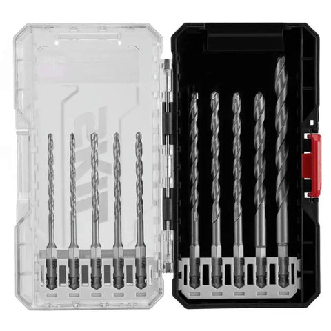 10 Piece Hex Shank Carbide Tipped Hammer Drill Bit Set For Faster Drilling And Longer Lasting Sharpness With Interlocking Case A True Workhorse For Masonry And Wood By SKIL MDB5000 in open case