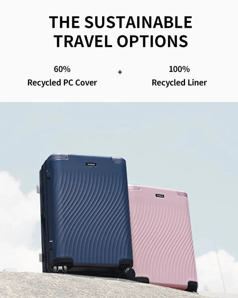 Expandable Hardside Carry-On Luggage From ECOHUB, Recycled Polycarbonate 24 Inch Pink Rolling Suitcase With Spinner Wheels and TSA Lock