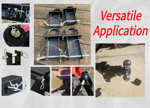 Collage of 20Pcs R Clips Retaining Cotter Pins TYHI Built To Last Heavy Duty Zinc Plated Hairpin Assortment Kit in use