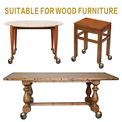 Wood tables and chair with 2 Inch Antique Brass Casters Set Of 4 Heavy Duty Ball Caster Wheels for smooth movement and floor protection