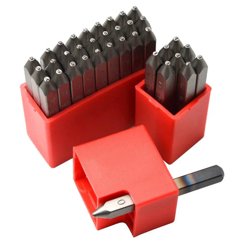 Beefy Heavy Duty Steel Stamp Set 36 Piece Uppercase Letters And Numbers 1 Sixteenth Inch 1.5mm Hand Stamping Kit in red case