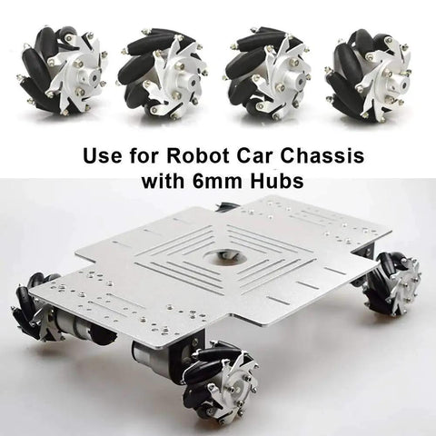 60mm Mecanum Wheel Four Pack Omnidirectional Wheel Set With 6mm Hubs for robot car chassis, includes aluminum platform