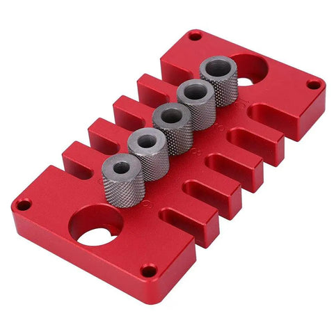 3-In-1 Dowel Jig Drill Guide Block for Woodworking, Aluminum Alloy Hole Locator with bushings, red body