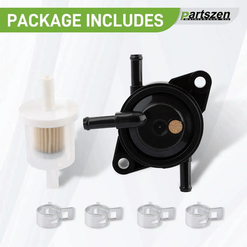 Fuel Pump Replacement Fits FR FS FX Series Engines Including FR541V FR600V FR651V FR691V FR730V FS481V FS541V FS600V FS651V FS691V FS730V With Fuel Filter Clamps And Easy Install Kit, showing pump, filter, and clamps.