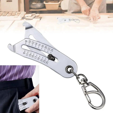 2025 Upgraded Dual Scale Bolt Size Finder Keychain with SAE and Metric laser etched gauges for nut sizing in use and pocket view