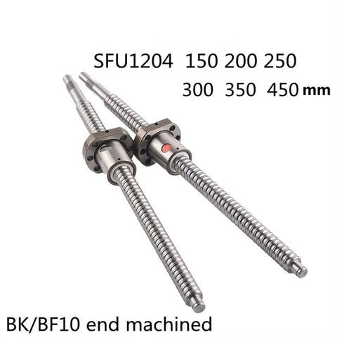 Two SFU1204 ball screw ball nut kits with 12mm rods, anti-backlash, rolled finish, 350mm length, silver, precise linear motion for CNC