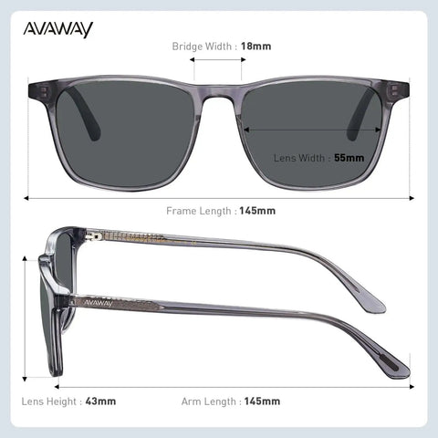 Polarized Acetate Sunglasses For Men With UV400 Protection, Fashion Retro Square Frame, Gray Frame, front and side view