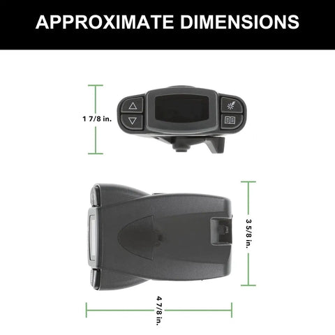Front view of ZDKK 90195 universal electric trailer brake controller with display and 4-button controls in gray plastic.

Side view of gray ZDKK 90195 brake controller with mounting clip; approx 4 7/8 in long and 3 5/8 in tall.