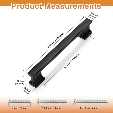5 Inch Matte Black Cabinet Handles Set Of 10 Heavy Duty Drawer Pulls dimensions shown with mounting screws sizes 25mm 35mm 40mm