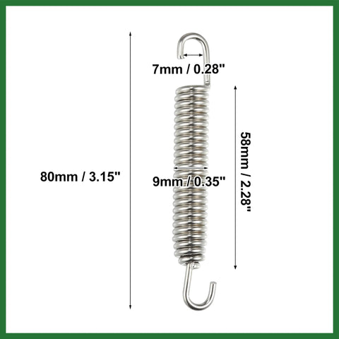 Motoforti motorcycle exhaust pipe spring, set of 2, stainless steel, 80mm overall length with hook ends