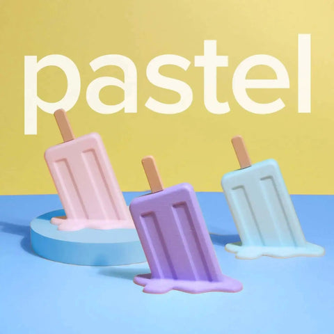 Colorful melting ice cream popsicles on a pastel background, representing Panchroma Matte Pastel Periwinkle PLA Filament For 3D Printing.