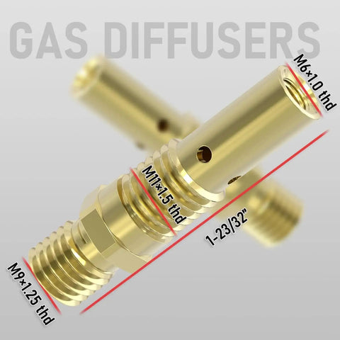 Pro Grade MIG Welding Gun Kit With.035 Tip Nozzle Diffuser For Lincoln Magnum 100L And Tweco Mini 1 Torches, close-up of gas diffusers