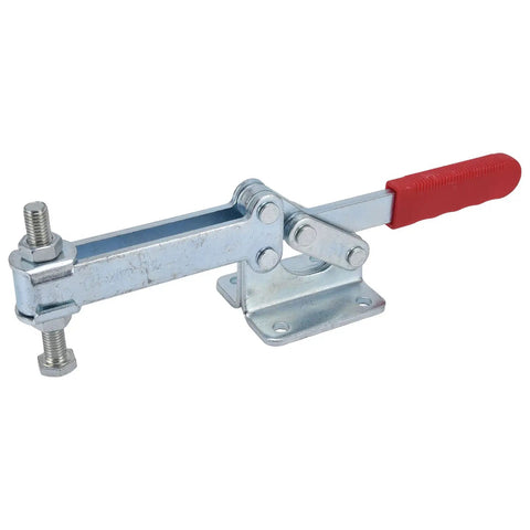 Heavy Duty Antislip Quick Release Horizontal Toggle Clamp With Red Finish, shown from side view, built from cold rolled steel.
