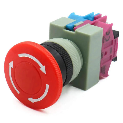 Emergency Stop Push Button Switch Heavy Duty 600V 10A Red Mushroom Head 22mm Plastic Cap 1NO 1NC Panel Mount For Industrial Control Panels Quick Acting Safety Stop