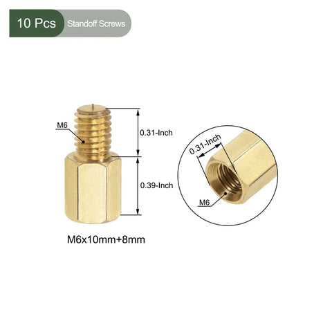 Must Have M6 Standoff Screws Set, Brass Hex PCB Spacers, Gold Tone Finish, 0.31-inch M6 thread, 10mm and 8mm lengths, 10 pack