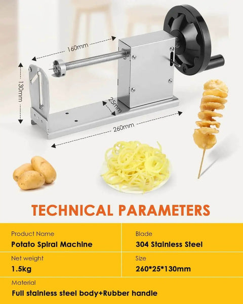 3 In 1 Manual Tornado Potato Slicer With Spiral Cutter And Twisted Cutter For Curly Fries and Hot Dog Wrapping, thick stainless steel
