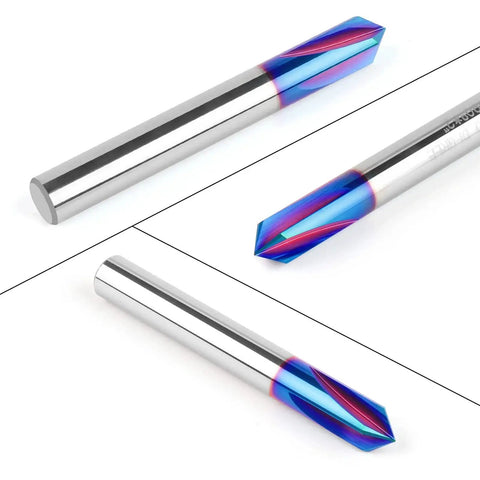 90 Degree V Bit With 1 Quarter Inch Shank Carbide CNC Chamfer End Mill 4 Flute V Groove Router Bit Blue Nano Coating For Wood Engraving And Carving