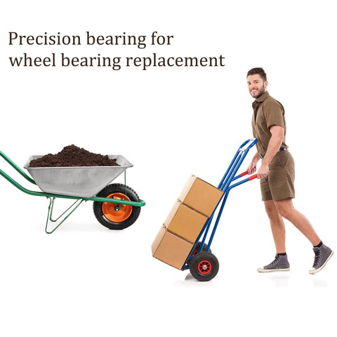 Kozelo 4pcs deep groove ball bearings 1614ZZ; man pushes blue hand truck loaded with boxes beside a wheelbarrow