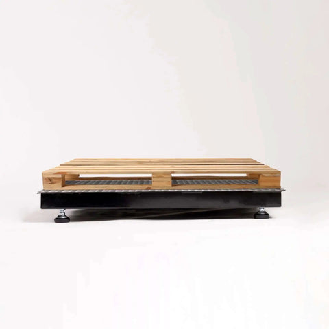 24 By 24 Inch Industrial Floor Scale With Heavy Duty Diamond Plate Platform And Digital Indicator, shown with a pallet on top