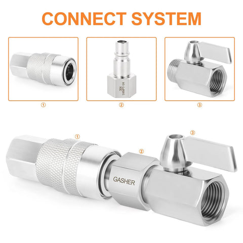 GASHER 5pcs 304 stainless steel 1/4-in NPT female air tool fittings, knurled body, high-flow