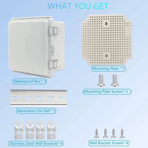 Outdoor Waterproof Electrical Box IP67 Junction Box With Mounting Plate ABS Plastic Project Box with accessories on display