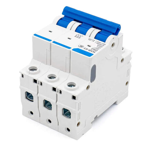 3 Pole 63A Miniature Circuit Breaker MCB DIN Rail Mount 400VAC D Type Trip 6000A Breaking Capacity For Motor Protection