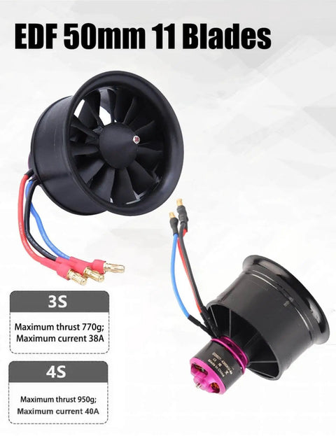50mm EDF Brushless Motor With ESC For RC Jets 4S KV4300 Beefy Thrust Ducted Fan Pre Soldered Combo front view