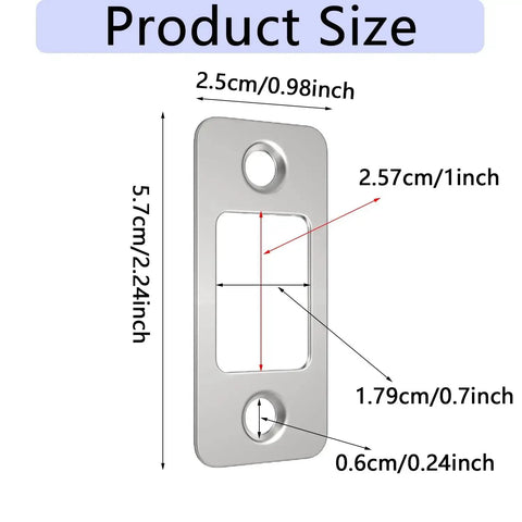 Diagram of Stainless Steel Round Corner Deadbolt Strike Plate, 1 Inch By 2.25 Inch, showing measurements and dimensions.
