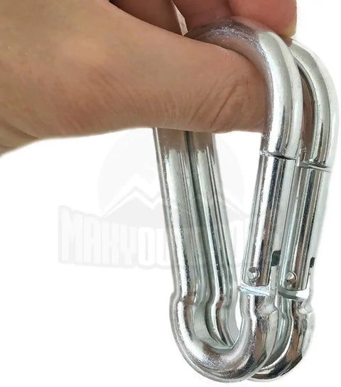 Person holding Heavy Duty Carabiners 660Lb Per Clip 2 Pack Anti Rust Zinc Galvanized