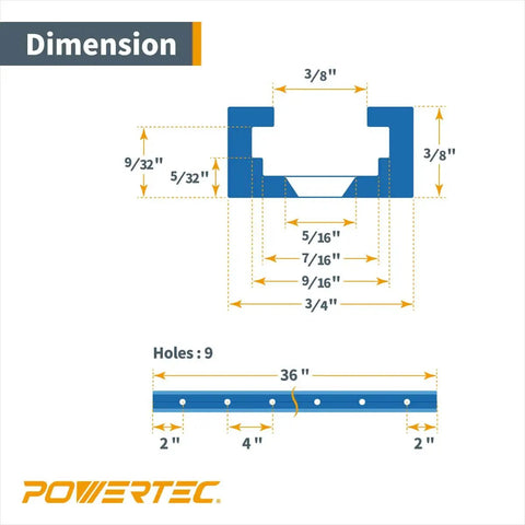 Dimensions of 36 Inch Double Cut Universal T Track Set Four Pack With Predrilled Mounting Holes For Woodworking Jigs