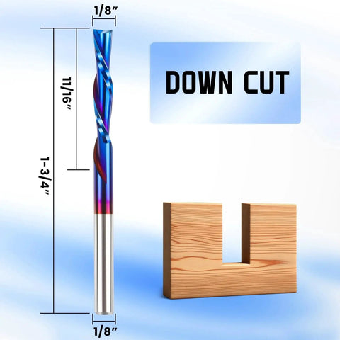 Downcut CNC Router Bit Set One Eighth Inch Shank Five Pack Tungsten Carbide Spiral End Mills with 17mm Flute Length