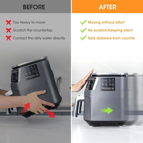 Self Adhesive Caster Wheels For Kitchen Appliances Aieve 8 Pack Easy Install Small Appliance Rollers before and after use on countertop.