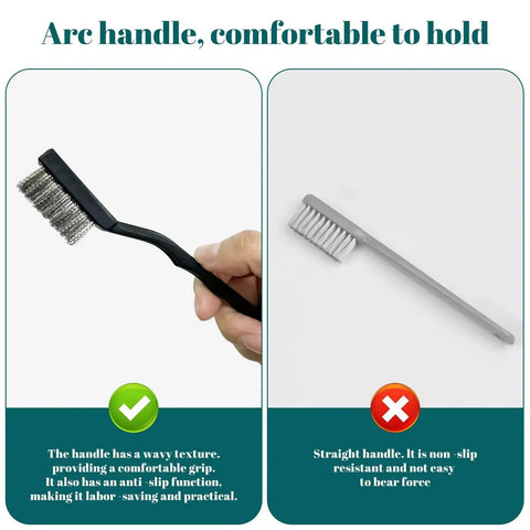 15 Piece Mini Stainless Steel Wire Brush Set With Curved Handles For Removing Rust And Welding Slag, durable tools shown