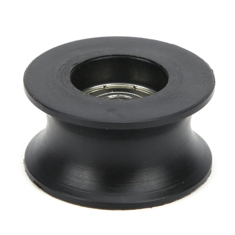 Black nylon-coated U-shaped pulley wheel with inner bearing, front view