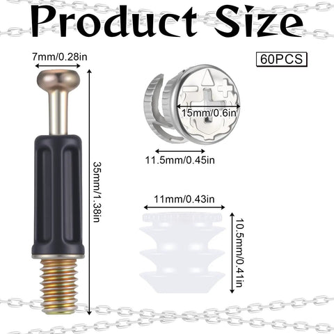 Cam Lock Nuts And Cams Screws Set For Furniture 20 Sets M6 X 35mm 3 In 1 Eccentric Hardware Kit dimensions and components