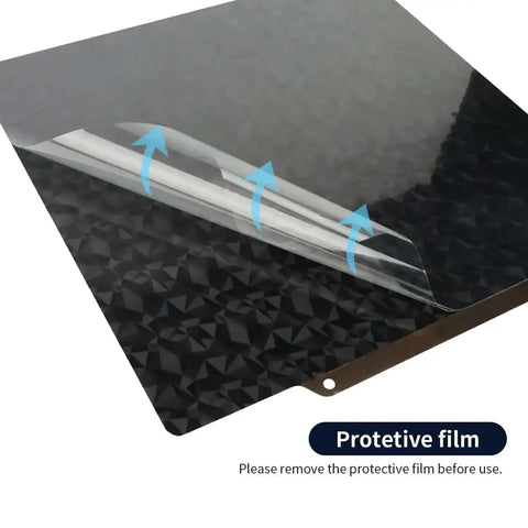 Dual Sided PEI 300x300 Build Plate With Smooth And Textured Surfaces showing protective film removal