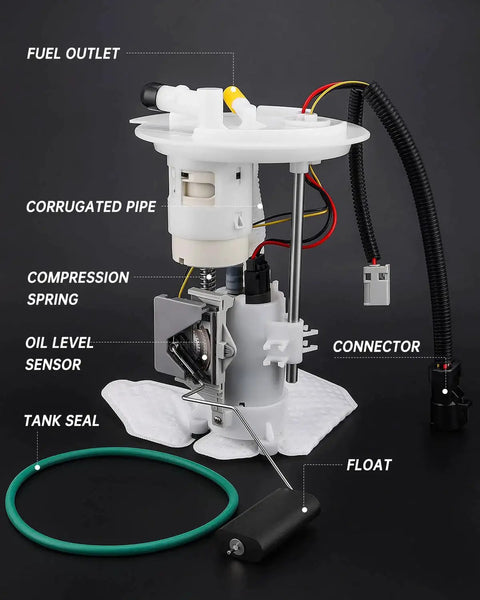 Electric Fuel Pump Module Assembly For Ford Explorer SportTrac And Mercury Mountaineer 2006 Through 2009 With V6 4 0L And V8 4 6L Replaces OE E2454M Direct Fit And Easy Install showing labeled components including tank seal and connector.